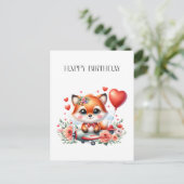 かわいいキツネのパイロット 誕生日 ポストカード (スタンド正面)
