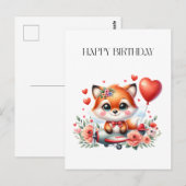 かわいいキツネのパイロット 誕生日 ポストカード (正面/裏面)