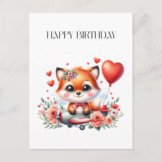 かわいいキツネのパイロット 誕生日 ポストカード (正面)