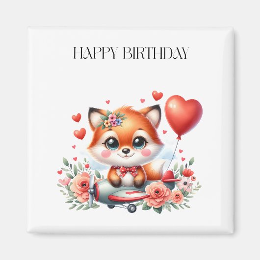 かわいいキツネのパイロット 誕生日 マグネット (正面)