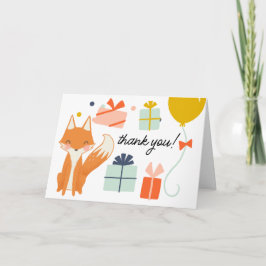 かわいいキツネのモダンな子供の誕生日パーティーお礼カード サンキューカード