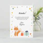 かわいいキツネのモダンな子供の誕生日パーティー感謝メッセージ サンキューカード (スタンド正面)