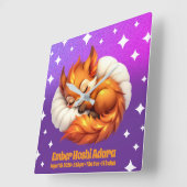 かわいいキツネの子が星空の下で眠る 誕生日 スクエア壁時計 (傾斜)