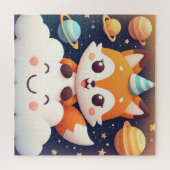 かわいいキツネの宇宙雲パズル 子供用 ジグソーパズル (横)