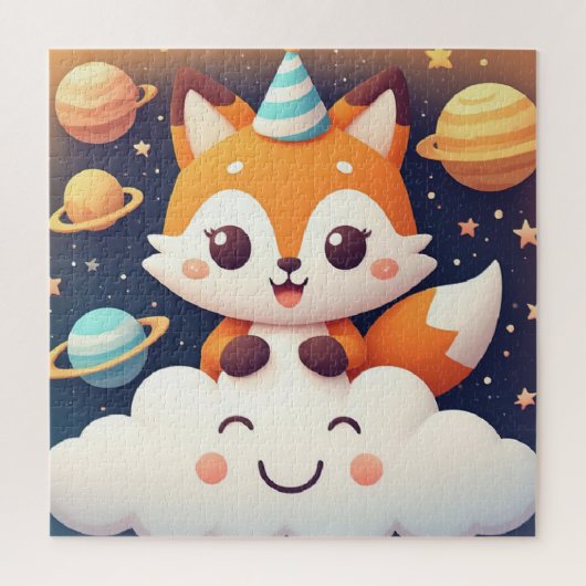 かわいいキツネの宇宙雲パズル 子供用 ジグソーパズル (縦)