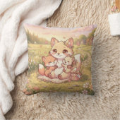 かわいいキツネの家族の草原ピロー クッション (ブランケット)