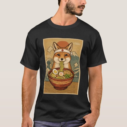 かわいいキツネの日本ラーメン Tシャツ (正面)