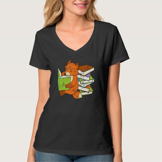 かわいいキツネの本のオタク メンズ レディース 動物 Tシャツ (正面)