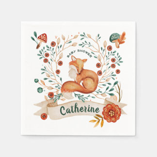 かわいいキツネの森のフローラの赤ちゃんシャワー スタンダードカクテルナプキン