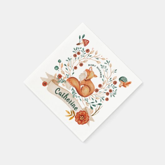 かわいいキツネの森のフローラの赤ちゃんシャワー スタンダードカクテルナプキン (角)