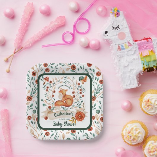 かわいいキツネの森のフローラの赤ちゃんシャワー ペーパープレート (パーティー)
