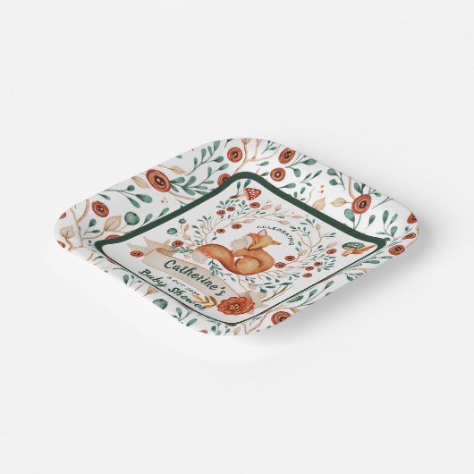 かわいいキツネの森のフローラの赤ちゃんシャワー ペーパープレート (傾斜あり)