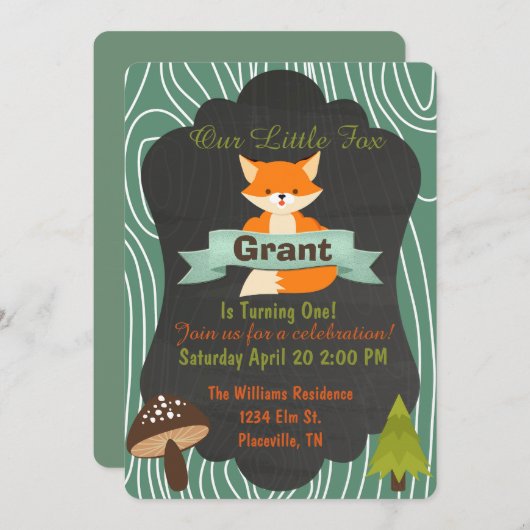 かわいいキツネの森林誕生日のパーティの招待状 招待状 (正面/裏面)