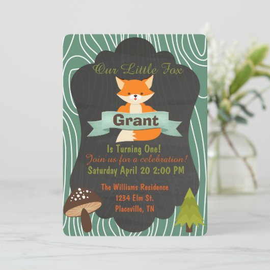 かわいいキツネの森林誕生日のパーティの招待状 招待状 (スタンド正面)