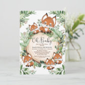 かわいいキツネの植物ガーデン ニュートラル ベビーシャワー 招待状 (スタンド正面)