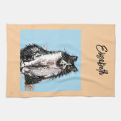 かわいいキツネの水彩画 パステルカラー キッチンタオル (横)