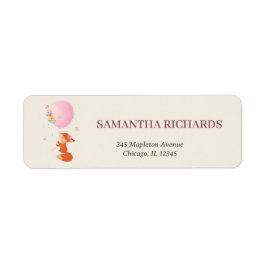 かわいいキツネの緑のラベル付きピンク色のバルーン ラベル