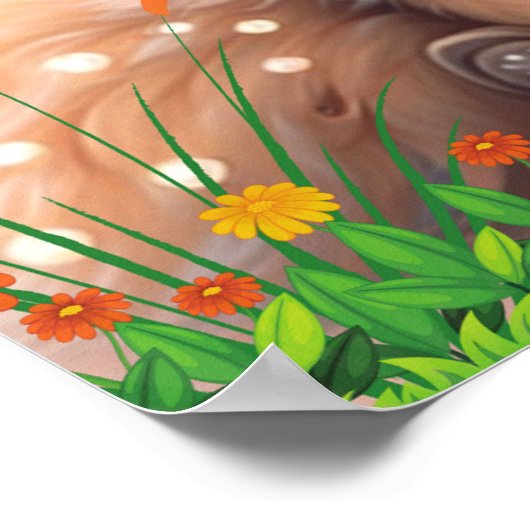 かわいいキツネの花パーソナライズされた芸術 ポスター (角)