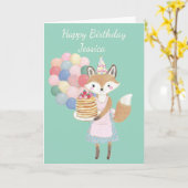 かわいいキツネの誕生日カード カード (黄色い花)