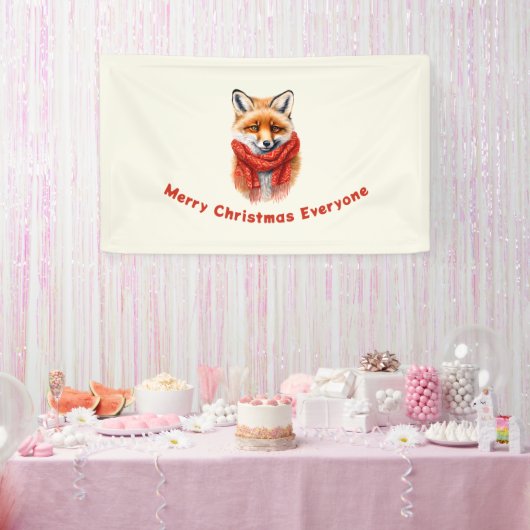 かわいいキツネの赤いマフラー　秋のイメージ　クリスマス 横断幕 (パーティー)