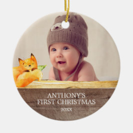 かわいいキツネの赤ちゃんの1歳の記念写真のクリスマスオーナメント セラミックオーナメント
