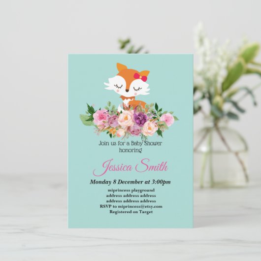 かわいいキツネの赤ちゃんシャワー 招待状 (スタンド正面)