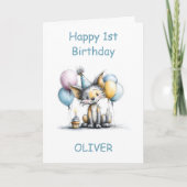 かわいいキツネの1歳の誕生日 カード (正面)