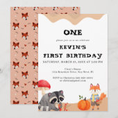 かわいいキツネの1歳誕生日招待状 招待状 (正面/裏面)