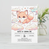 かわいいキツネの1歳誕生日 招待状 (スタンド正面)