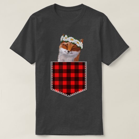 かわいいキツネひまわりポケットから覗き込む Tシャツ (デザイン正面)