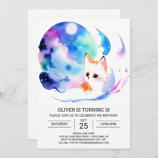 かわいいキツネアドベンチャーfor子供誕生日 招待状 (正面/裏面)