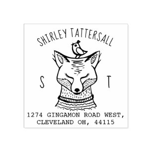 かわいいキツネアニマルモノグラム&ネーム差出人住所 ラバースタンプ