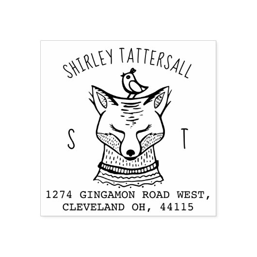 かわいいキツネアニマルモノグラム&ネーム差出人住所 ラバースタンプ (インプリント)