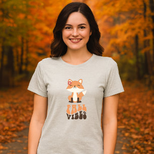 かわいいキツネイラストレーション&レトロ秋Vibesスクリプト トライブレンドTシャツ
