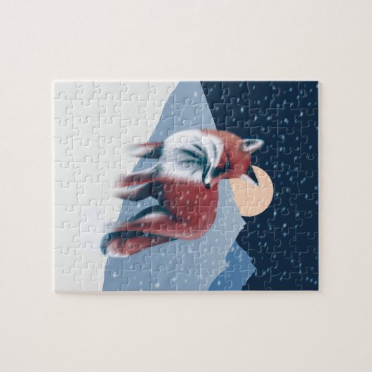 かわいいキツネインザウィンタースノーイラストレーション ジグソーパズル (横)