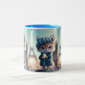 かわいいキツネインブルーパリエッフェルタワーパーソナライズされた ツートーンマグカップ (中央)