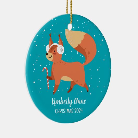 かわいいキツネウッドランドクリスマススノーウィーウィンターホリデー セラミックオーナメント (右)