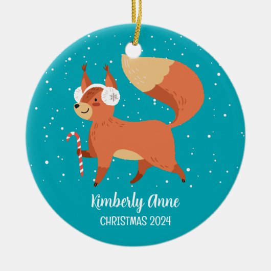 かわいいキツネウッドランドクリスマススノーウィーウィンターホリデー セラミックオーナメント (正面)