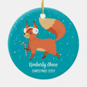 かわいいキツネウッドランドクリスマススノーウィーウィンターホリデー セラミックオーナメント (裏面)