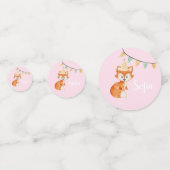 かわいいキツネウッドランドハッピーバースデーピンクバルーン コンフェッティ (正面)