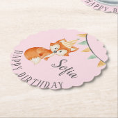 かわいいキツネウッドランドパーティーハットハッピーバースデーピンク ペーパーコースター (アングル)