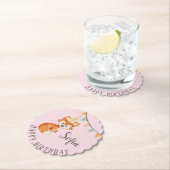 かわいいキツネウッドランドパーティーハットハッピーバースデーピンク ペーパーコースター (インサイチュ)