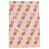 かわいいキツネウッドランドパーティーハットハッピーバースデーピンク ミディアムペーパーバッグ (正面)