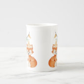 かわいいキツネウッドランドパーティーハットピンク ボーンチャイナマグカップ (正面)