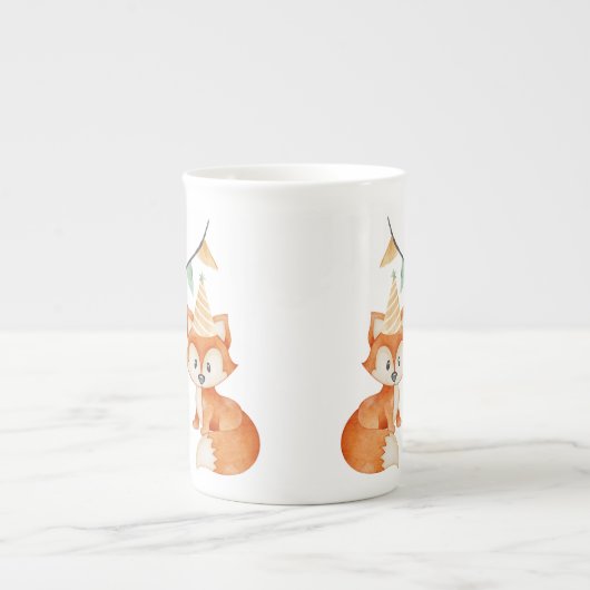 かわいいキツネウッドランドパーティーハットピンク ボーンチャイナマグカップ (正面)