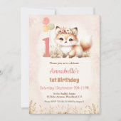 かわいいキツネウッドランドボホパステルガール1st誕生日 招待状 (正面)