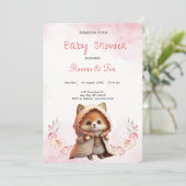 かわいいキツネウッドランド動物ピンクのフローラ赤ちゃんシャワー 招待状 (スタンド正面)
