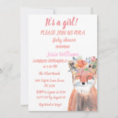 かわいいキツネウッドランド動物ピンク素朴ベビーガールI 招待状 (正面)