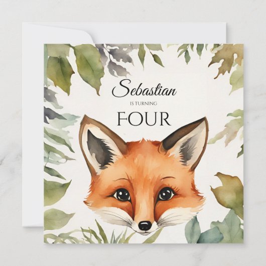 かわいいキツネウッドランド誕生日パーティー 招待状 (裏面)