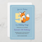 かわいいキツネオンブルーボーイズ5th誕生日 招待状 (正面/裏面)